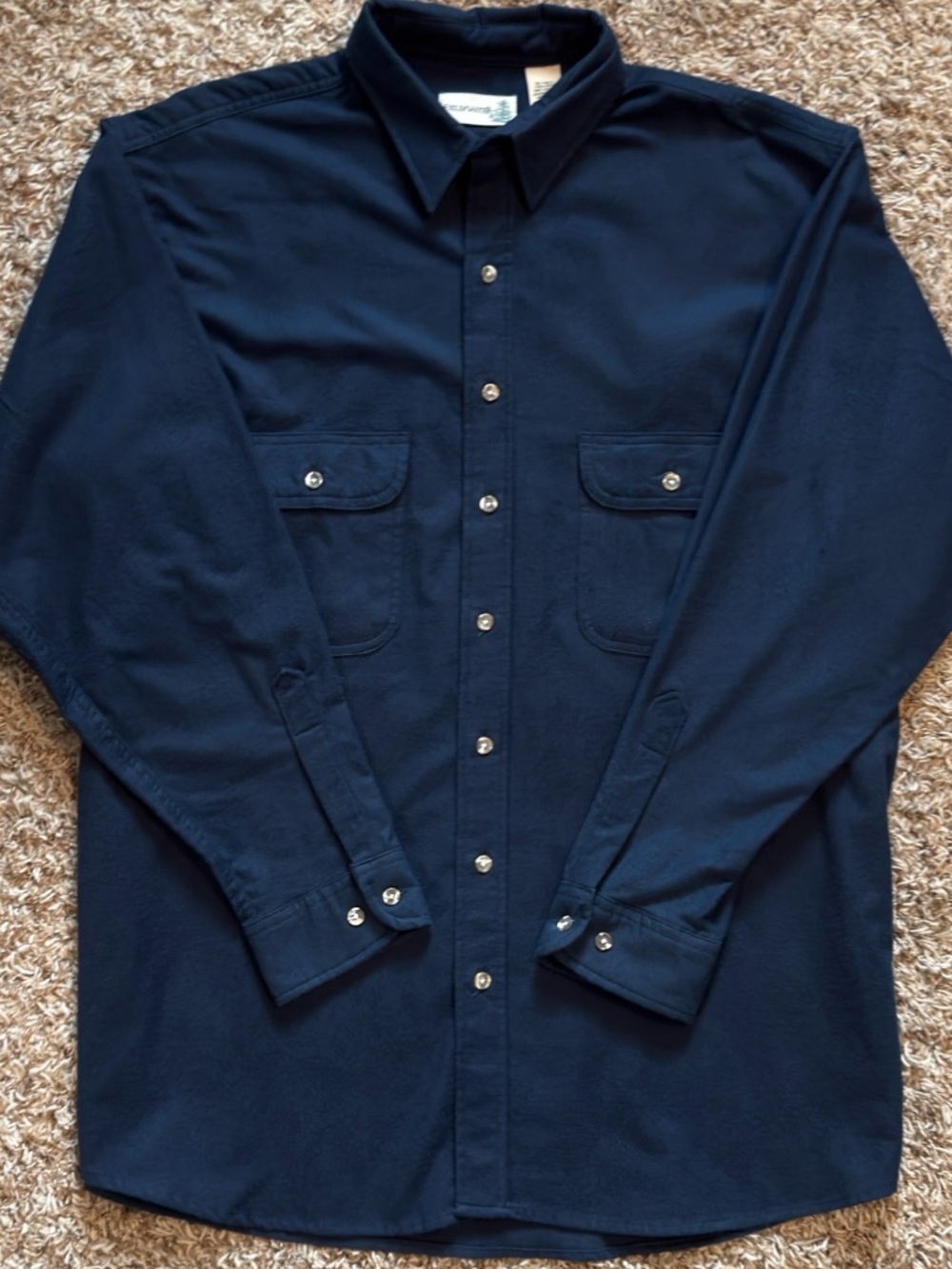 Fieldmaster Vintage Button Down Flannel Utility Shirt Mens XL Tall Navy Workwear